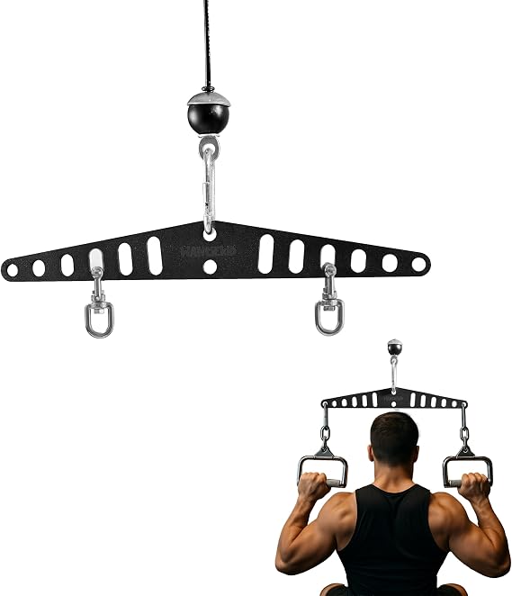 Multi-Grip LAT Pull Down Bar Hardened Powder-Coated Finish, 360 Rotating Stainless Steel Adapter, Neutral & Wide Grip Spreader Bar for Pulley System Gym & Cable Machines