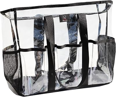 ESVAN Utility Clear Tote Bag with 5 Exterior Pockets Stadium Approved Perfect Gifts for Work,Beach