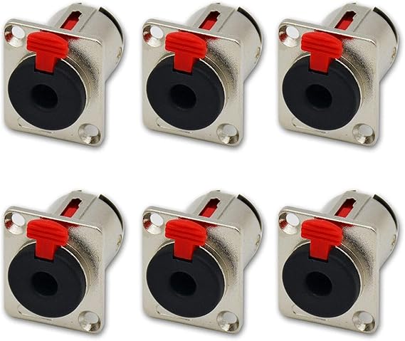Lingtoolator E-rsyun TRS 6.35mm 1/4" Female Jack Panel Chassis Lock Socket Audio Connector Chassis Mount Pack of 6