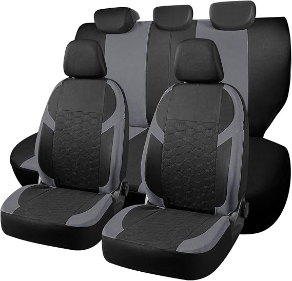Universal Car Seat Covers Full Set For Hyundai Bayon Getz IONIQ 5 Kona Santa FE Tucson i20 i30 i40 ix20 ix35,Durable Cloth Seat Protectors (Gray)