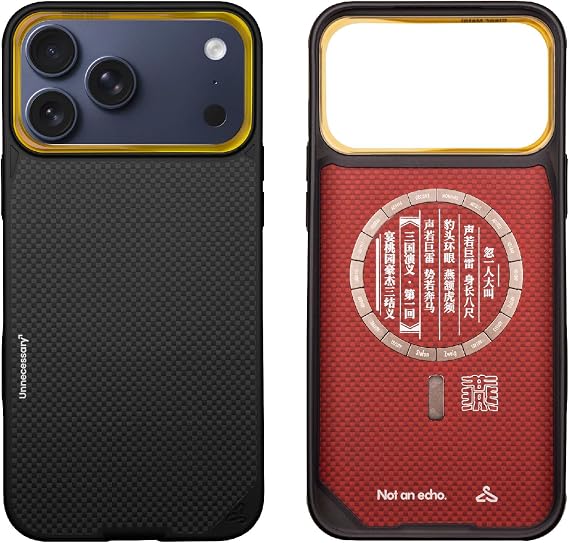 for iPhone 17 Pro Max Case 6.9 Inch,Compatible with MagSafe,[Clear Metal Lens Ring][Vectran Spacesuit Fiber],Ultra Slim & Light Shockproof Case,Black-[Red Cliff Zhang Fei]