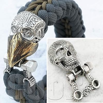 CooB EDC Metal Hand-Casted Paracord Clasp Shackle Buckle Bead Skull Skulls Collection. Luxury Shackles Clasps Locks for Cusom Paracord Bracelets Making 1PcsLot Skull in Bandana Silver