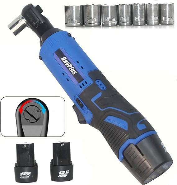 3/8" Cordless Electric Ratchet Wrench Set, 12V Power Ratchet Tool Kit with 2 Packs 1500mAh Lithium-Ion Batteries and 1 Fast Charger, 7 Size Metric Sockets