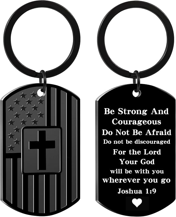 Christian Gifts for Men Boys, Dog Tag Cross Bible Verse Keychain Gifts for Easter Christmas Birthday
