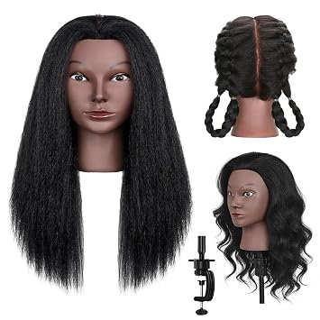 Mannequin Head with 100% Real Hair, TopDirect 18 Brown Real Hair Cosmetology Manikin Head Hairs Styling Hairdressing Practice Training Doll Heads with Clamp Holder and Tools