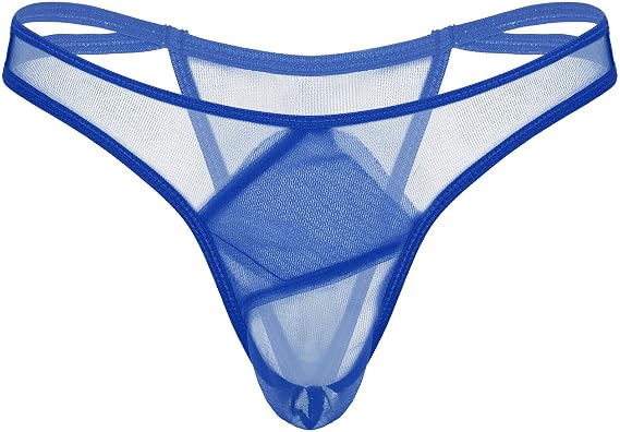 AGJGFM Men Mesh Sheer Low Waist Sheer Gauze Briefs Elastic Waistband G-String Thongs Underwear Blue