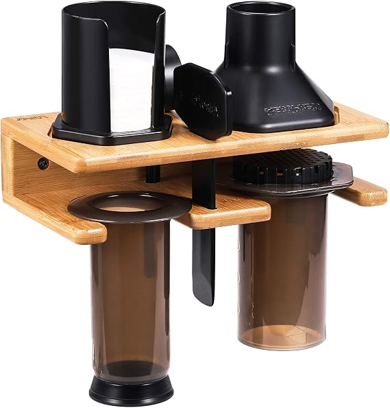Space Saving Organizer Wall Mount for Aeropress set, Polished Bamboo | Space Saving Storage, Glossy Polished Finish, Countertop Saver, Kitchen Coffee Bar Accessory