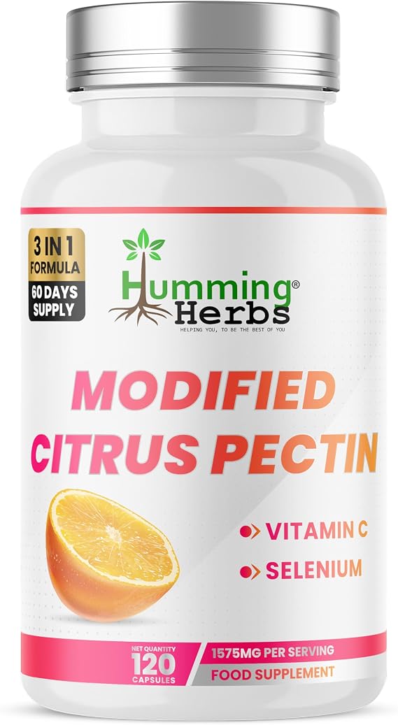 Humming Herbs Modified Citrus Pectin 1500 mg per Serving with Vitamin C & Selenium | 120 Vegan Capsules | 60 Day Supply