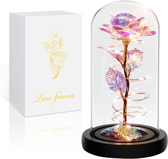 Childom Birthday Gifts for Women Her Mum,Light Up Rose Flower in Glass Dome | Birthday Gifts for Women,Flowers Delivery Prime,Christmas Women Gifts for Mum Her,Glass Rose in a Glass Dome