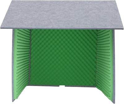 Desktop Soundproof Cover, Portable Vocal Recording Booth Isolation Booth Small Music Recording Studio Vocal Sound Absorbing Shield Sound Proof Foam Panels for Offices,Home,Recording Studios Green