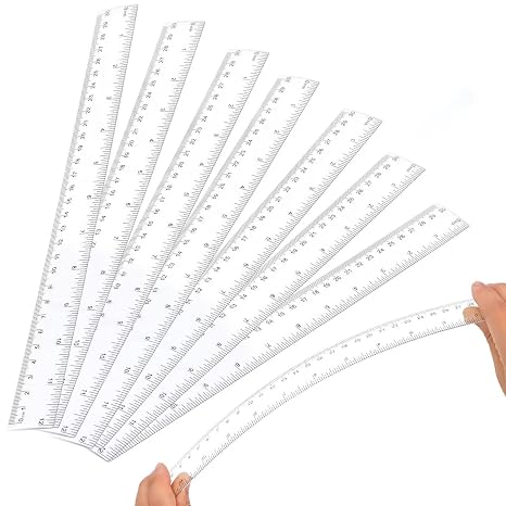 Individually Wrapped- 7 Pack Clear Plastic Ruler 12 inch, Transparent Straight Ruler with Metric and Inches, Drawing Ruler Set, Kids Rulers Bulk for Student Classroom School Office Home Supplies