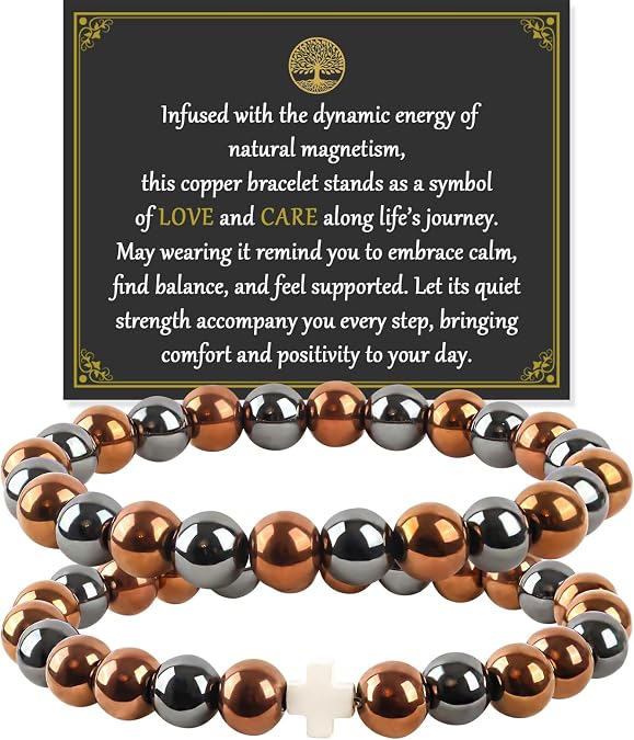 2PCS Copper Bracelets for Women Men Friends Couples