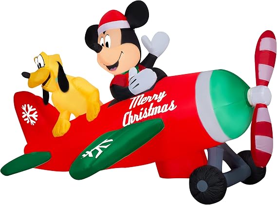 Gemmy Animated Airblown Inflatable Mickey and Pluto Clubhouse Airplane Scene w/LEDs Disney, 4.5 ft Tall