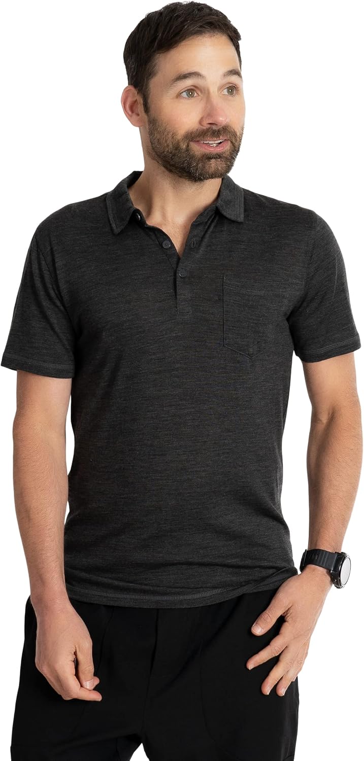 Woolly Clothing Men's Merino Wool Polo Shirt - Ultralight - Wicking Breathable Anti-Odor