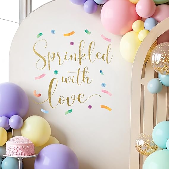 Sprinkled With Love Baby Shower Decorations - Sprinkled With Love Sign Decal for Balloons Arch Backdrop, Donut Baby Sprinkle Decorations for Girl, Gold First Birthday Decorations, 1st Party Supplies