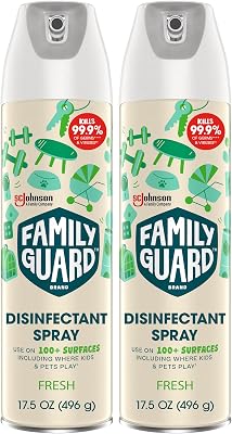 FAMILYGUARD Brand Disinfectant Spray Aerosol, Antibacterial & Sanitizing Spray, Use on 100 surfaces including where kids & pets play, Fresh Scent, 17.5 oz Pack of 2