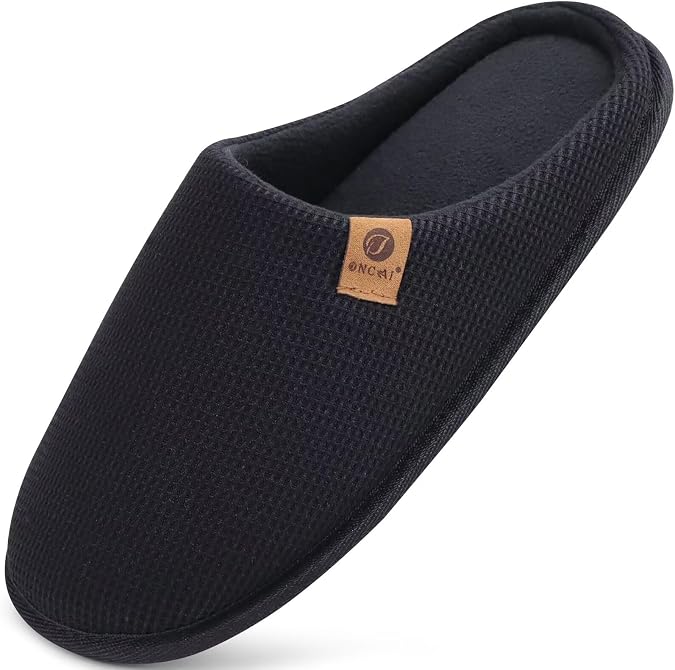 ONCAI Men's House Slippers, Cushion Memory Foam Shake Fleece and Man House Shoes with Faux Fur Lining and Indoor Outdoor Rubber Soles US Size 7-15