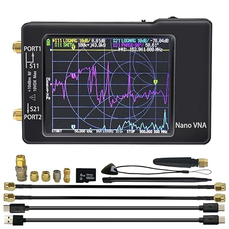 Upgraded NanoVNA-H Vector Network Analyzer, 10KHz-1.5GHz Portable Antenna Analyzer with 2.8-Inch Touchscreen, Upgraded HW3.6 for S-Parameter, SWR, and Smith Chart Measurements