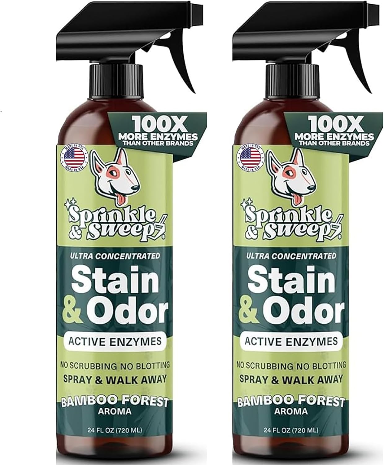 Sprinkle & Sweep Pet Stain and Odor Remover - Ultra Concentrated Pet Odor Eliminator - Dog and Cat Ureine Cleaner Destroyer - Carpet Cleaner for Multiple Surfaces 2 Pack of 24oz