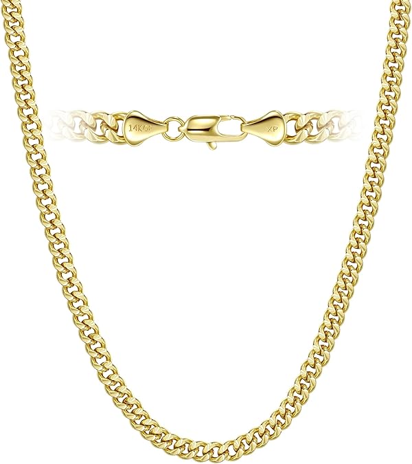 Cuban Chain Necklaces 14K Gold 6.5mm Cuban Chains for Men & Women Dainty Non-tarnish Necklace Unisex Gold Jewelry Gifts Sweat Proof and Fade Resistant Lifetime Quality(18-24Inches)