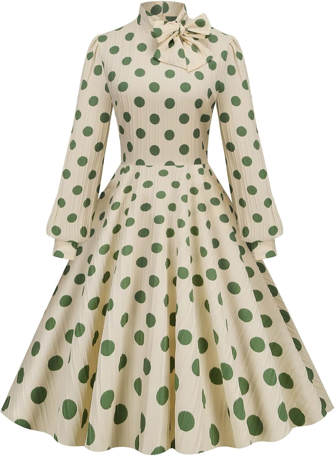 50s Style Dresses for Women Vintage 2024 Long Sleeve Polka Dot Swing Rockabilly Midi Dresses Garden Party Dress
