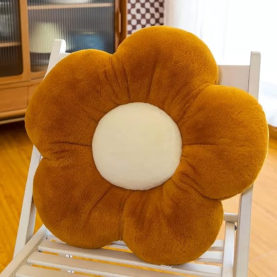 Plush Flower Pillow Flower Throw Pillow Sunflower Pillow Floor Pillow Flower Shaped Seating Cushion Car Butt Cushion Back Sleeper Pillow Decorative Pillows On Bed,Brown,35cm/13.8inch