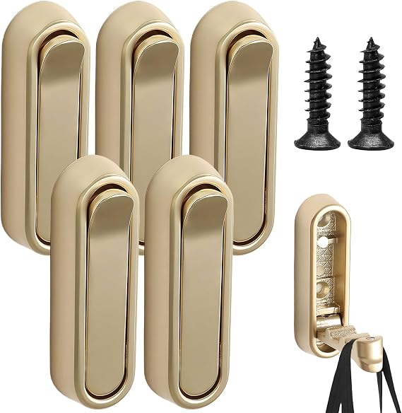 Foldable Wall Hooks for Hanging,5PCS Heavy Duty Gold Foldable Walls Hook,Folding Hooks Wall Mount of Zinc Alloy Coat Hooks for Bathroom Kitchen with Key Coat Bag Towel﻿