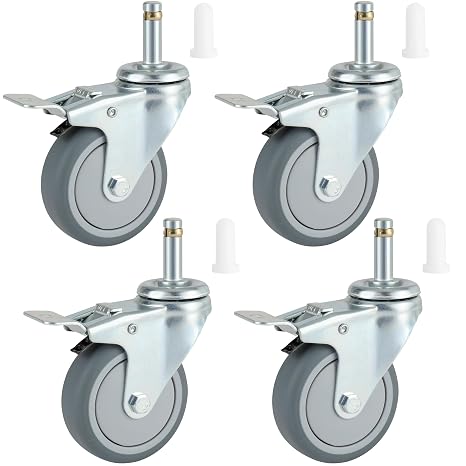 Finnhomy 3 Inches Stem Caster Wheels Set of 4 Heavy Duty 7/16 Inch Stem Diameter Swivel Locking Casters Replacement Wheels for Utility Cart/Mop Bucket/Wet & Dry Vacuum/Grills/Shop Mechanic Stool