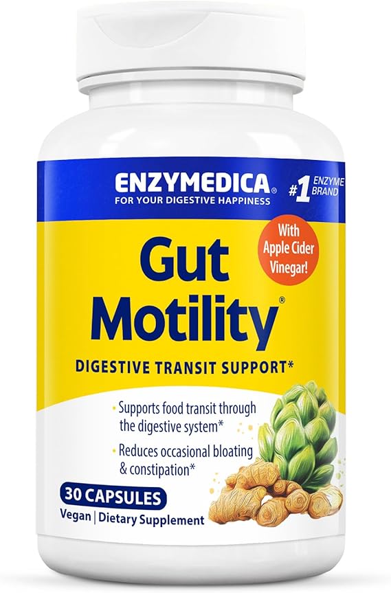 Enzymedica Gut Motility Supplement for Men & Women - Apple Cider Vinegar Capsules with Artichoke & Ginger Extract, Digestive Health Support for Adults, Reduces Occasional Bloating & Gas - 30 Caps | Artichoke, Ginger