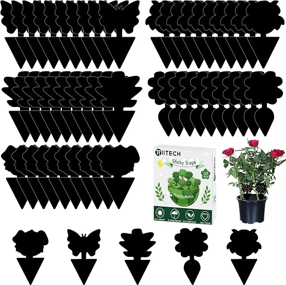 Fruit Fly Traps, TRIITECH 50 Pack Sticky Fly Traps, Plant Fly Stickers, Sticky Bug Traps for Indoor and Outdoor(Black)