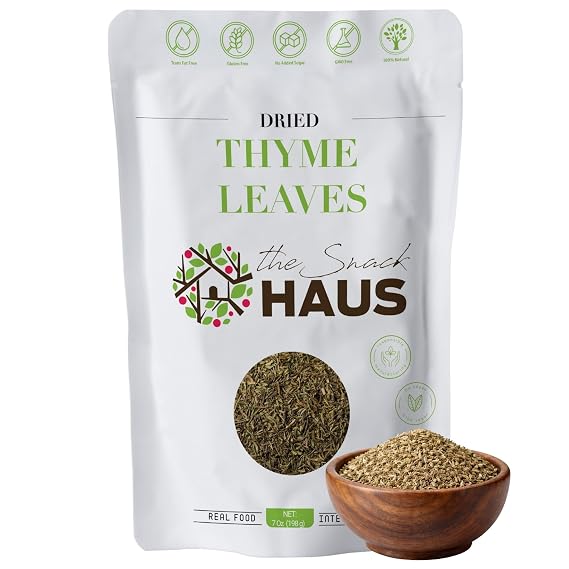 The Snack Haus Dried Thyme Leaves 7 oz Whole Leaf, Turkish Herb Seasoning for Soups, Stews, Seafood & Marinades Resealable Pouch