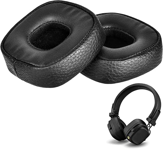 1 Pair Memory Foam Protein Leather Ear Pads for Marshall Major I/II/III/IV/V ANC Bluetooth/Wired Headphones Replacement Ear Pads for Wired/Wireless Bluetooth On-Ear Headphones (Black)