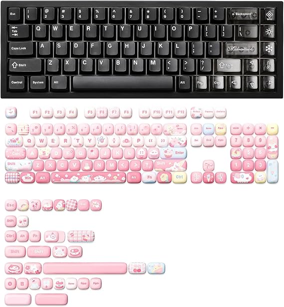 YUNZII AL65 Wireless Mechanical Keyboard(Black, Milk V2), MOG Dye Sub PBT Keycaps(Pink Ice Cream)