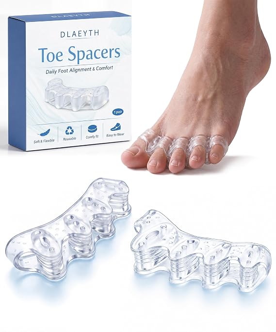 Soft Toe Spacers for Women and Men, Silicone Toe Separators with Breathable Airflow Channels, Washable Reusable Design for Daily Use, Stretching and Comfort, 1 Pair