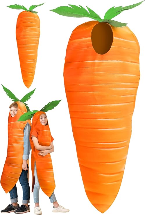 Funtery Easter Carrot Costume Orange Vegetable Carrot Cosplay Funny Vegetable Food Costume Suit for Easter Cosplay Stage Performance Birthday Dress up Party