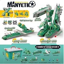 Manyetik Dönüşen Robot Blok Seti - 25 Parça Saklama Kutulu Eğitici Askeri Araçlar Oyuncak