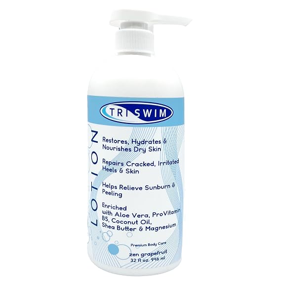 TRISWIM Swim Lotion 32oz with Pump | After Swim Lotion for Dry & Itchy Skin | Neutralizes Chlorine, Bromine & Saltwater | Deep Moisturizing Formula with Aloe & Shea Butter | Zen Grapefruit Scent