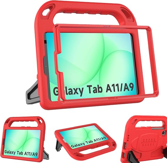 BMOUO Kids Case for Samsung Galaxy Tab A11 8.7 Inch 2025/A9 8.7" 2023 /Tab A7 Lite 8.7" 2021- with Built-in Screen Protector, Shockproof Samsung Galaxy Tab A11/A9/A7 Lite Case 8.7 Inch - Red