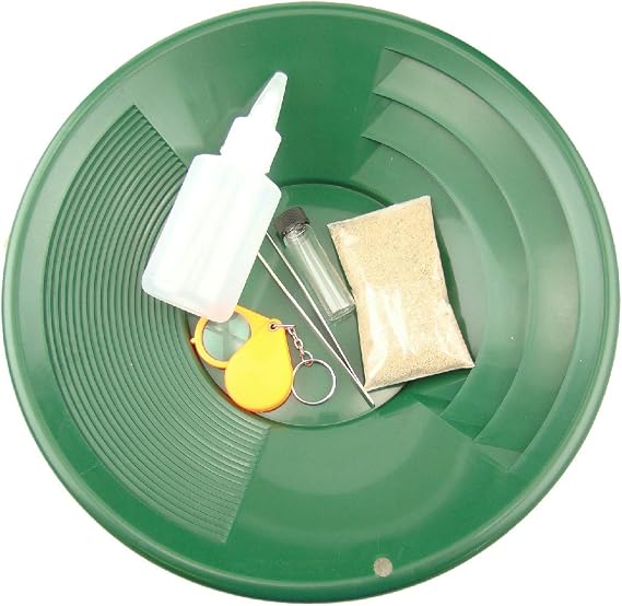 Gold Rush Mining Kit Real PayDirt-12 Green Gold Pan-Vial-Snuffer-Tweezers-Loupe