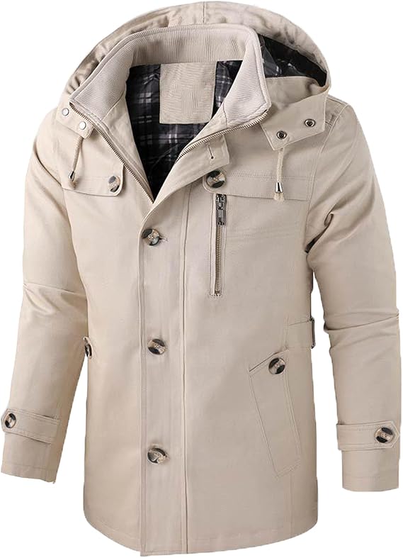 Men's Winter Trendy Thicken Parka Classic Cotton Mid-Long Military Jacket Warm Coat with Detachable Hood