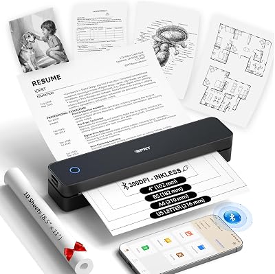 Inkless Portable Printer, MT610Pro Thermal Printer Wireless for Travel Support 8.5 x 11 US Letter, A4, 300DPI Small Bluetooth Printers Compatible with iOS, Android Laptop for Home Office Car, Black