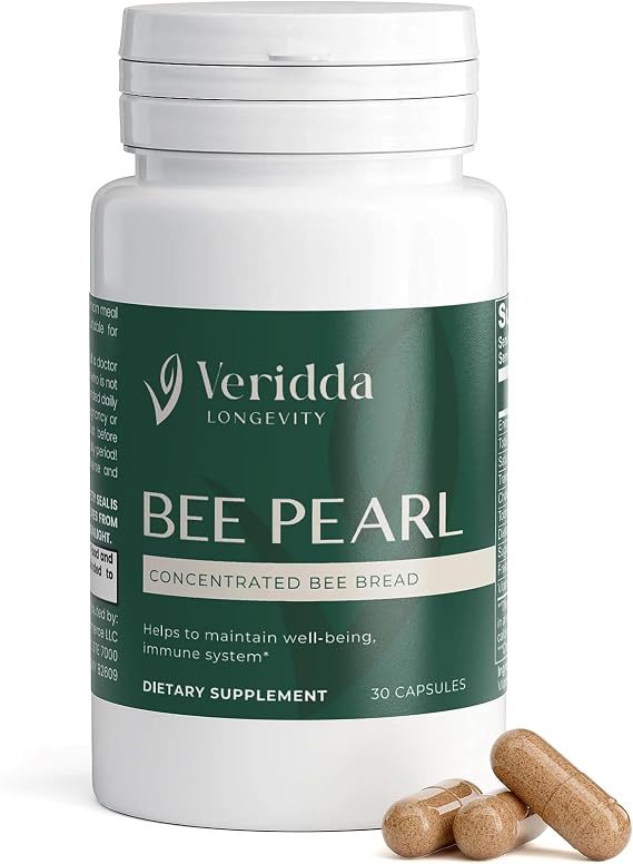 Bee Pearl Capsules - Vegetarian Pollen Nectar and Enzyme Blend for Natural Immunity & Vitality Support, Concentrated Bee Bread 700 mg, Omega 3, Omega 6, Vitamin C