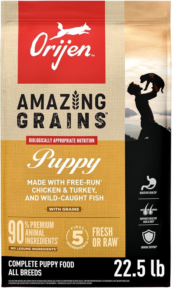 ORIJEN Amazing Grains WHOLEPREY Dry Dog Food Puppy Recipe 22.5lb Bag | WHOLEPREY Ingredients, Freeze Dried, Fresh or Raw Ingredients, Non-GMO Ingredients, High Protein, Skin & Coat, Immune Support
