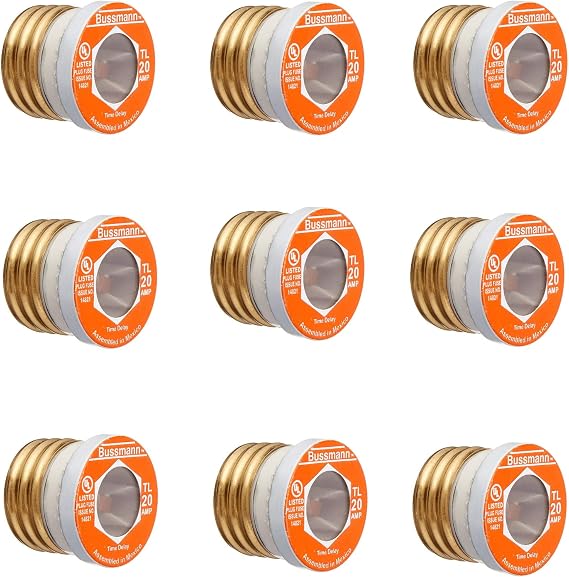 Bussmann BP/TL-20 20 Amp Time Delay, Loaded Link Edison Base Plug Fuse, 125V UL Listed Carded, 3 Blister Pack of 3 fuses (9 fuses Total)