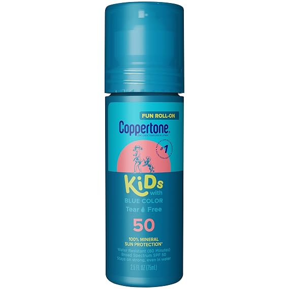 Coppertone Kids Roll On Sunscreen Lotion SPF 50, 2.5 FL OZ | Zinc Oxide Sunscreen for Kids with Blue Color, Water Resistant, Tear Free, Oxybenzone, Octinoxate, Paraben and PABA Free