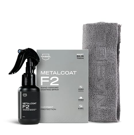Nasiol MetalCoat F2 Hydrophobic Ceramic Coating Spray Kit for Car Paint, Rims & Exterior Plastics Easy Nano Ceramic Spray & Buff Application, High Gloss Finish 1.69 oz