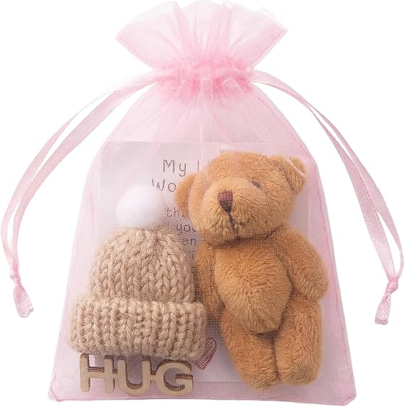 Copbopwn Worry Bear Pocket Bear Mini Plush Teddy Bears with Inspirational Card Pocket Sized Hug Present for Anxiety Relief Positive Good Luck Gifts for Friends Women Men for Christmas Birthday