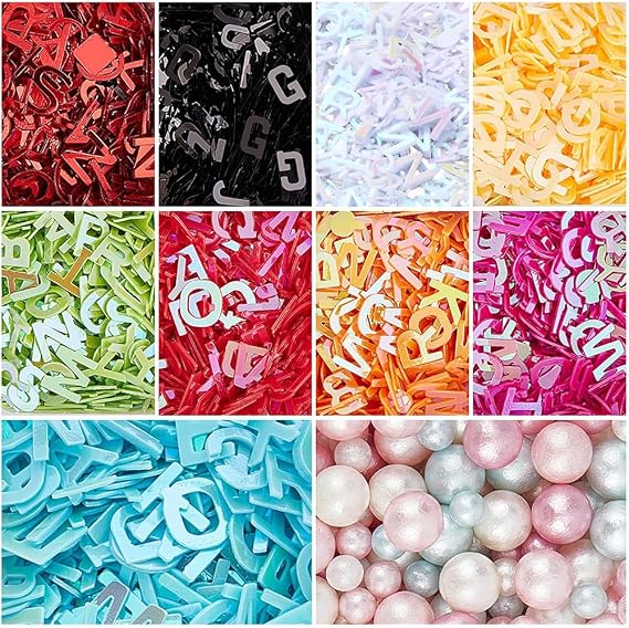 OLYCRAFT 140g Sequins Resin Fillers Alphabet Glitter Letter Sequins Resin Charms Flakes ABS Plastic Beads Resins Filling Accessories Sequin for Nail Art Decorations Nail Glitter and Resins Project