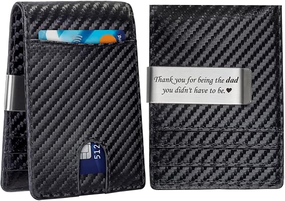 Personalized Mens Engraved Slim Wallet with Metal Clip Card Holder - Best Dad Ever Gift for Birthday, Fathers Day, Christmas - RFID Bifold Wallet