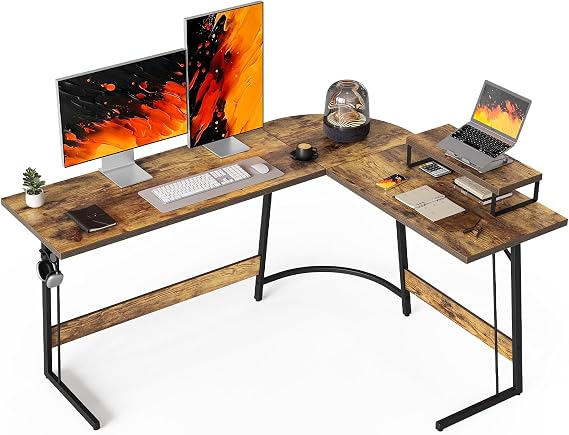 Cubiker L Shaped Gaming Desk, 170 x 120 cm Computer Desk with Monitor Stand, Office Table for Home and Office, Rustic Brown